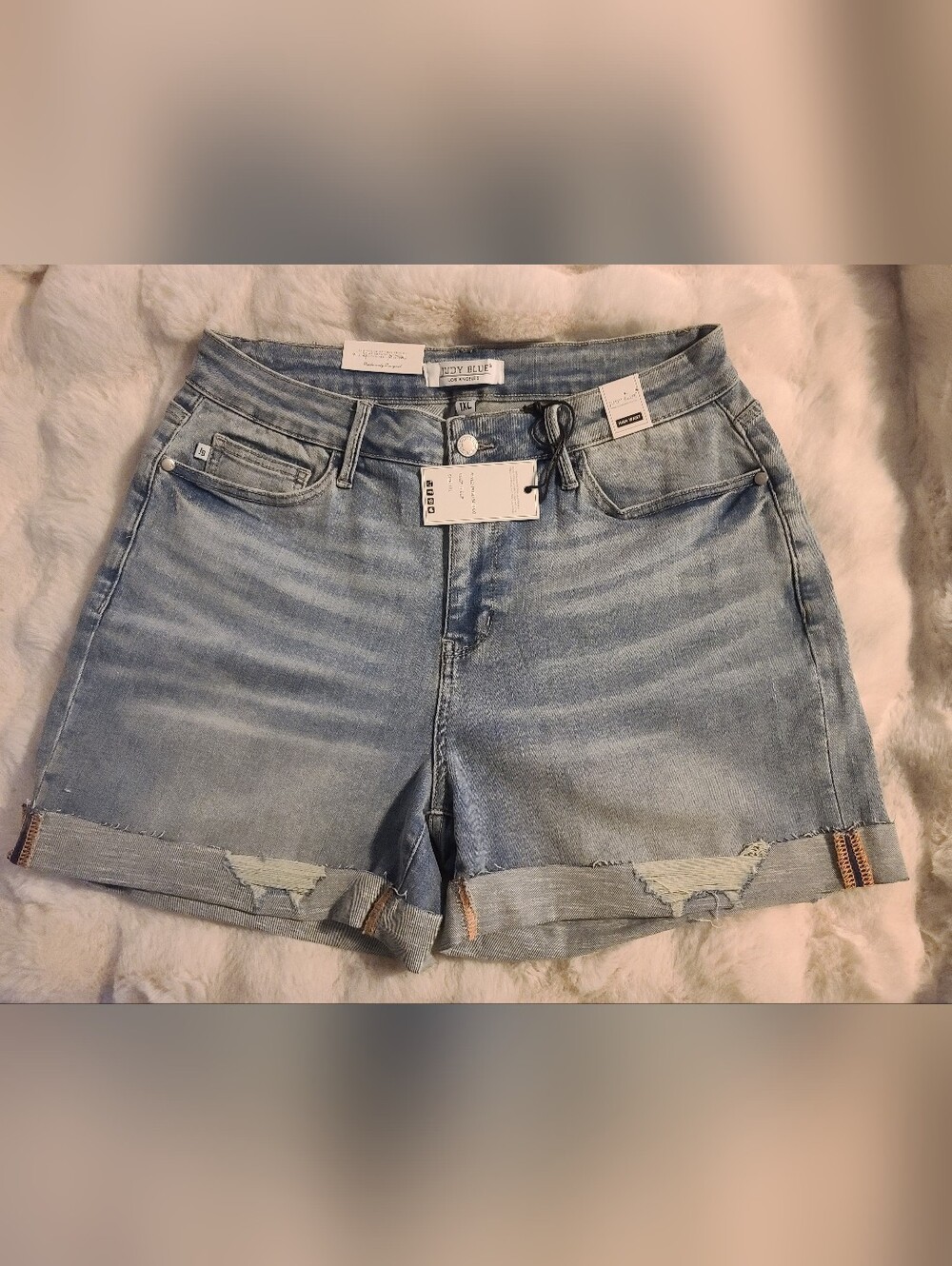 Judy Blue Light Wash Distressed Denim Shorts - Light Blue